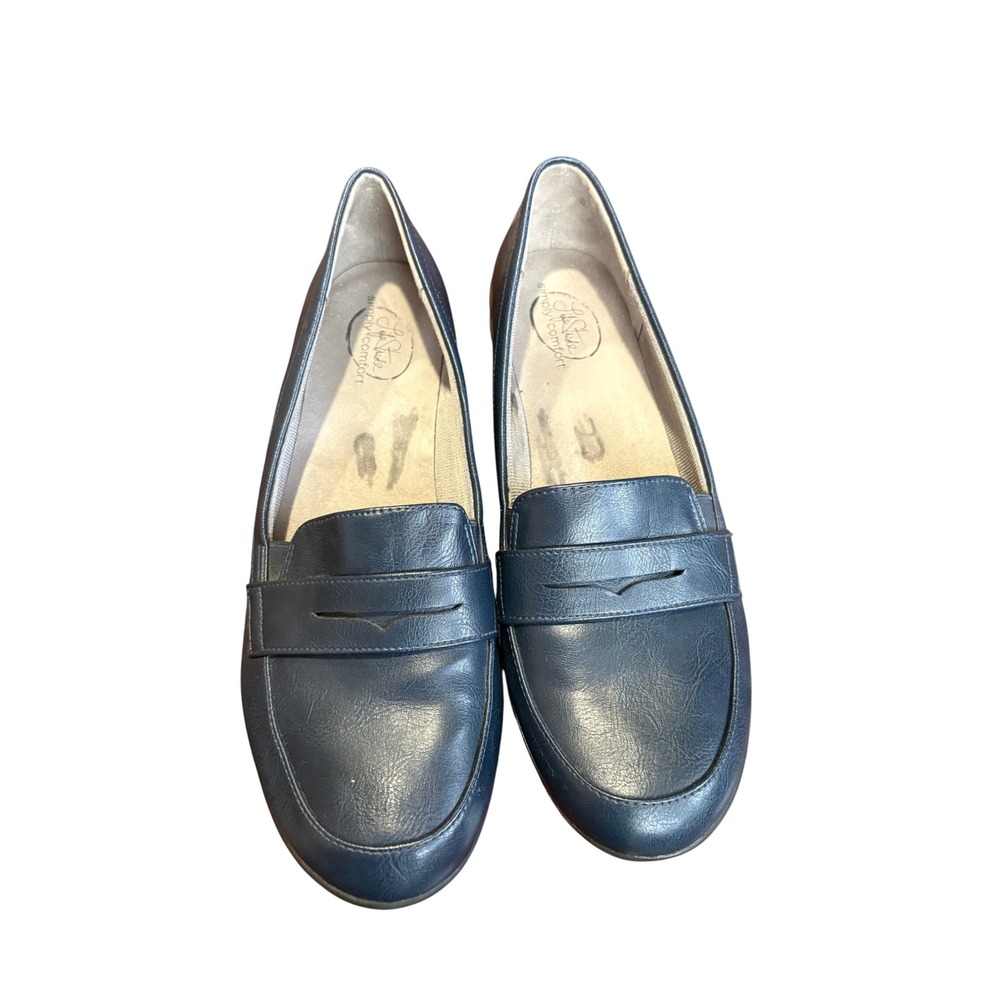 LifeStride Simply Comfort Womens Navy Blue Penny Loafers Slip On Flats Size 8.5M
